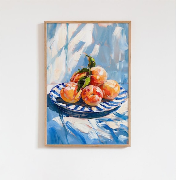 Peaches On Plate, Vibrant Summer Art Print