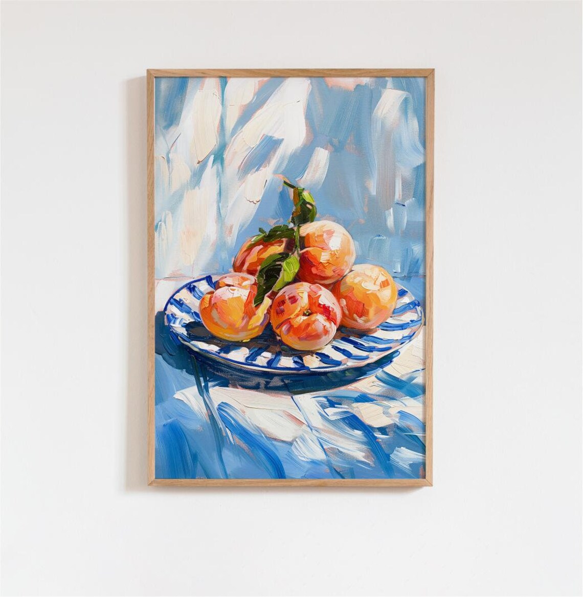 Peaches On Plate, Vibrant Summer Art Print