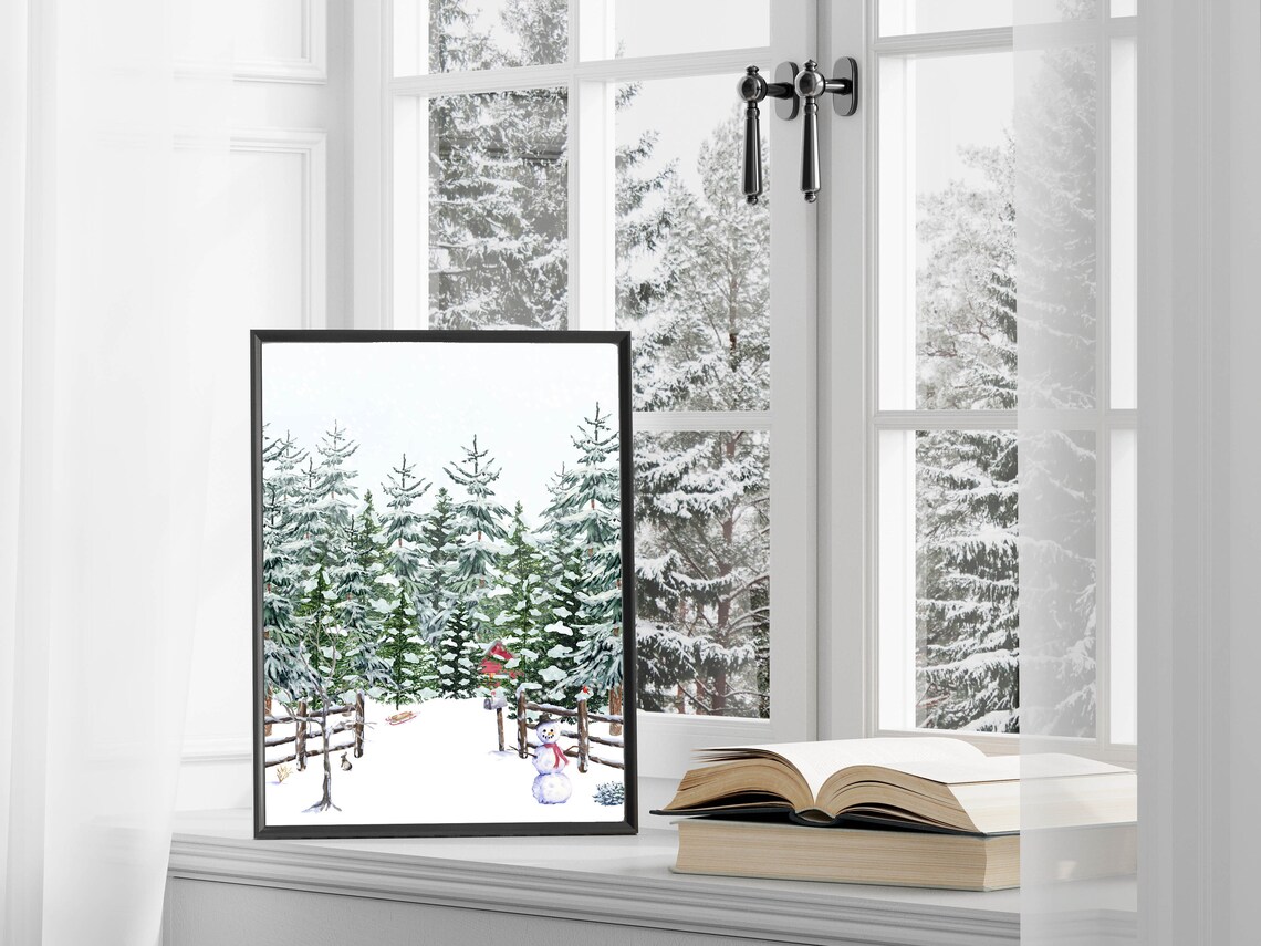Snowy Pine Forest Path Watercolor Winter Wonderland Art Poster - Image 3