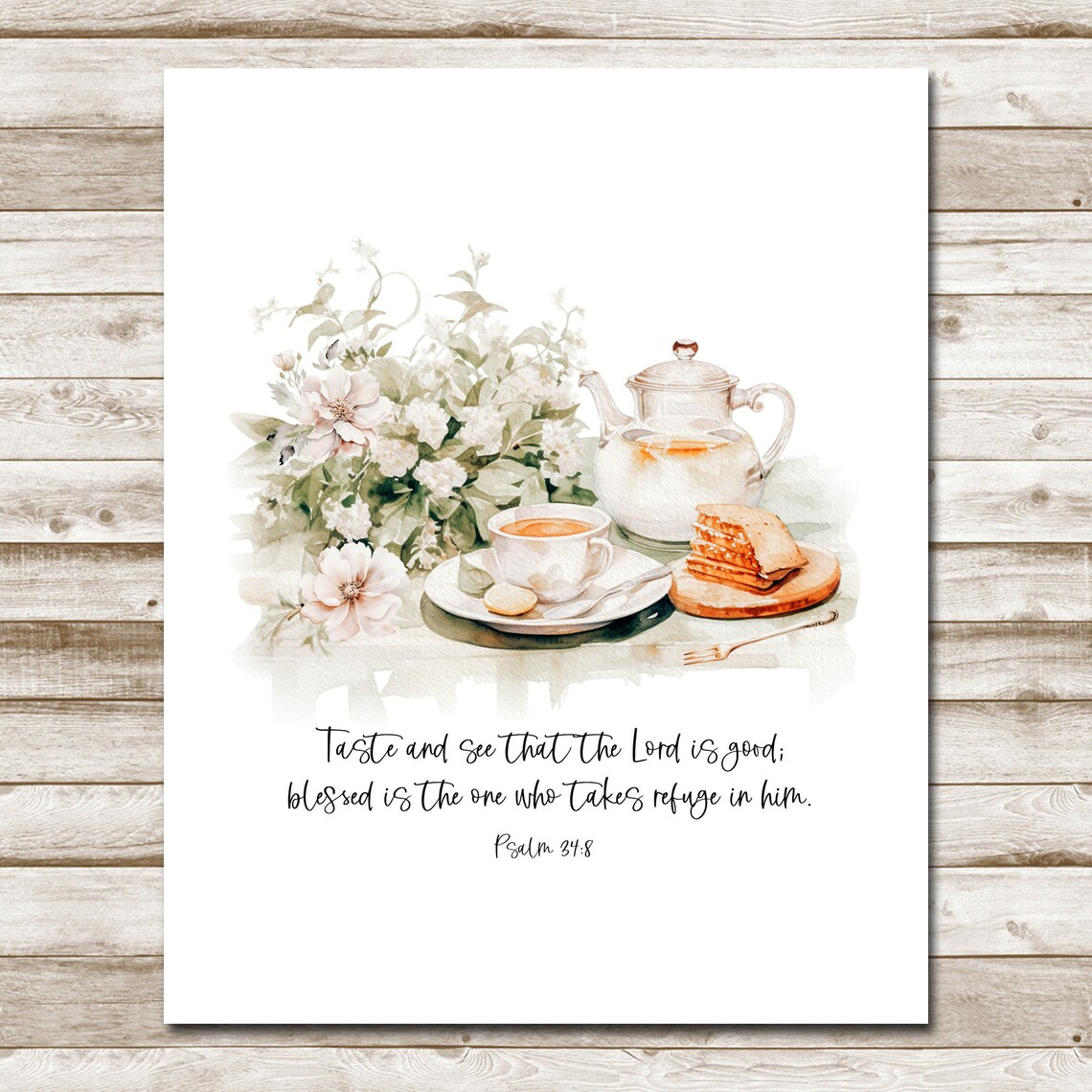 Psalm 34:8 Scripture Art Print, Cottage Decor - Image 4
