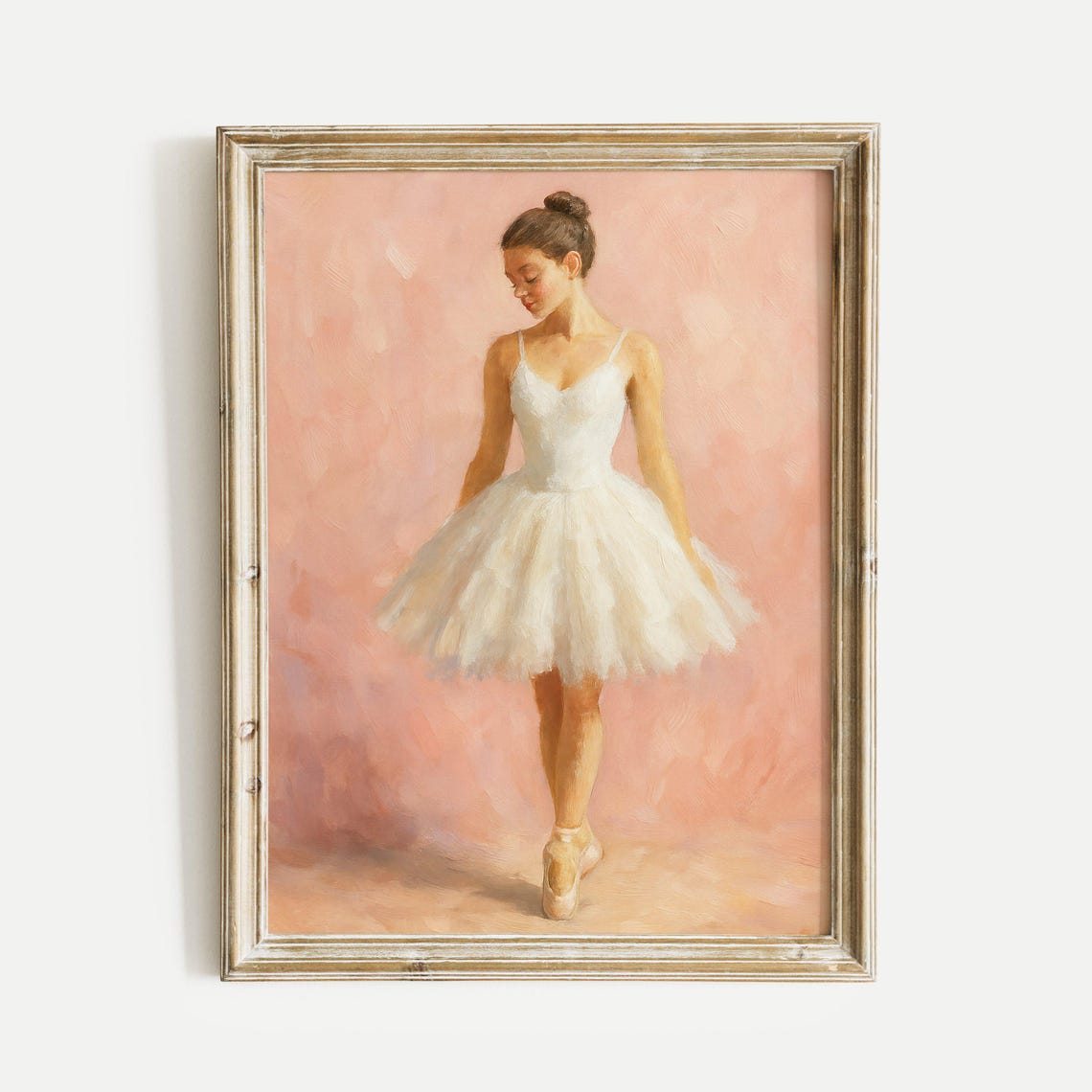 Ballerina Dancer White Tutu Pointe Shoes Pink Oil Painting Poster