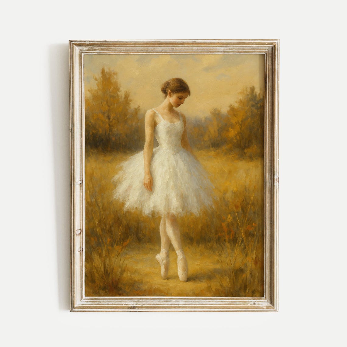 Young Ballerina in White Tutu Golden Field Impressionist Poster