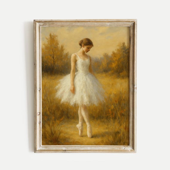 Ballerina Fall Autumn Oil Painting Print Vintage Wall Art Home Living Room Bedroom Nursery Decor
