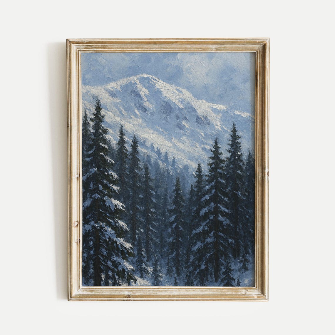 Snowy Mountain Ridge Pine Forest Vintage Oil Painting Poster
