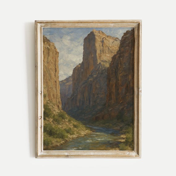 Canyon With River Oil Painting Print Nature Vintage Wall Art Home And Office Living Room Bedroom Decor