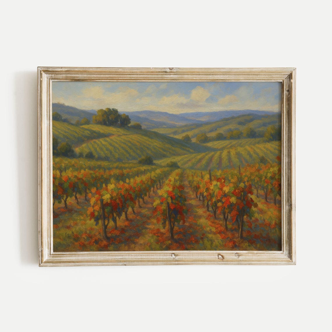 Autumn Vineyard Rolling Hills Golden Rows Vintage Oil Painting Poster