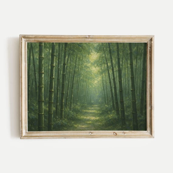 Bamboo Forest With Sunlight Oil Painting Print Vintage Nature Wall Art Home Office Living Room Bedroom Decor