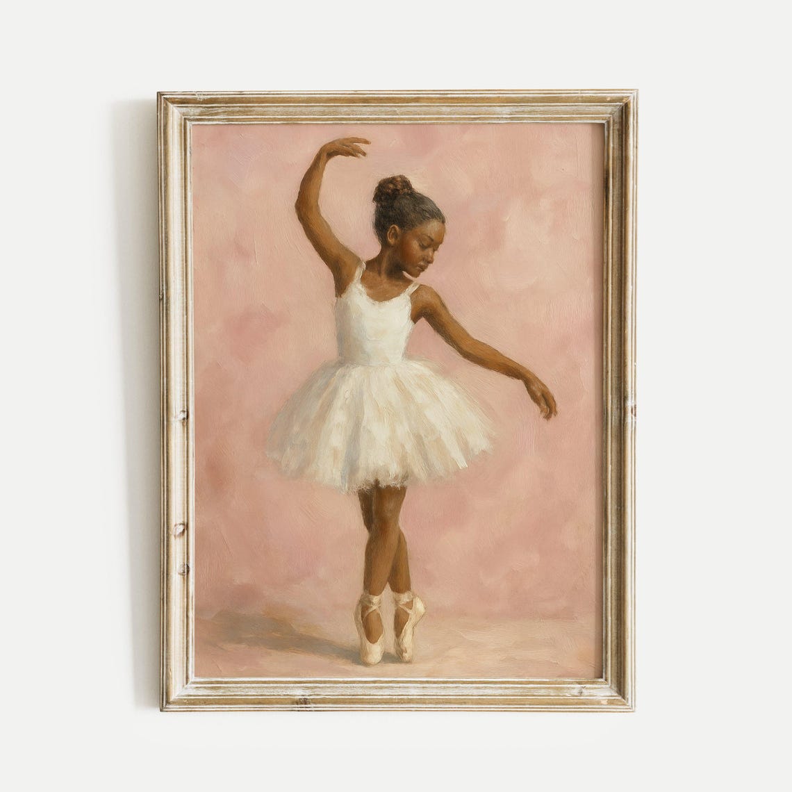 Young Black Ballerina White Tutu Soft Pink Ballet Portrait Poster