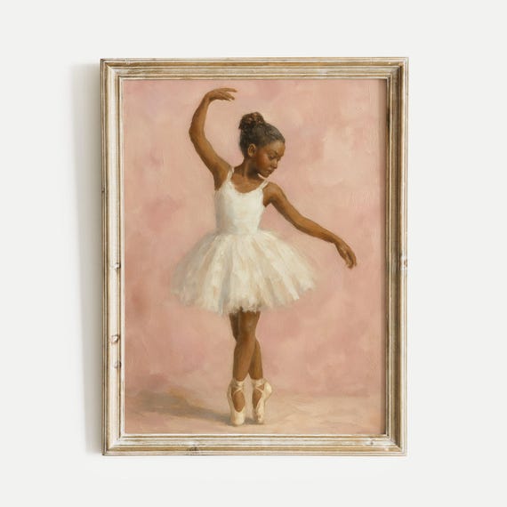 Ballerina Pink White Oil Painting Print Vintage Wall Art Home And Office Living Room Bedroom Nursery Decor