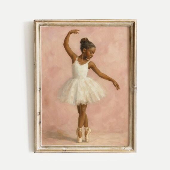 Young Black Ballerina White Tutu Soft Pink Ballet Portrait Poster