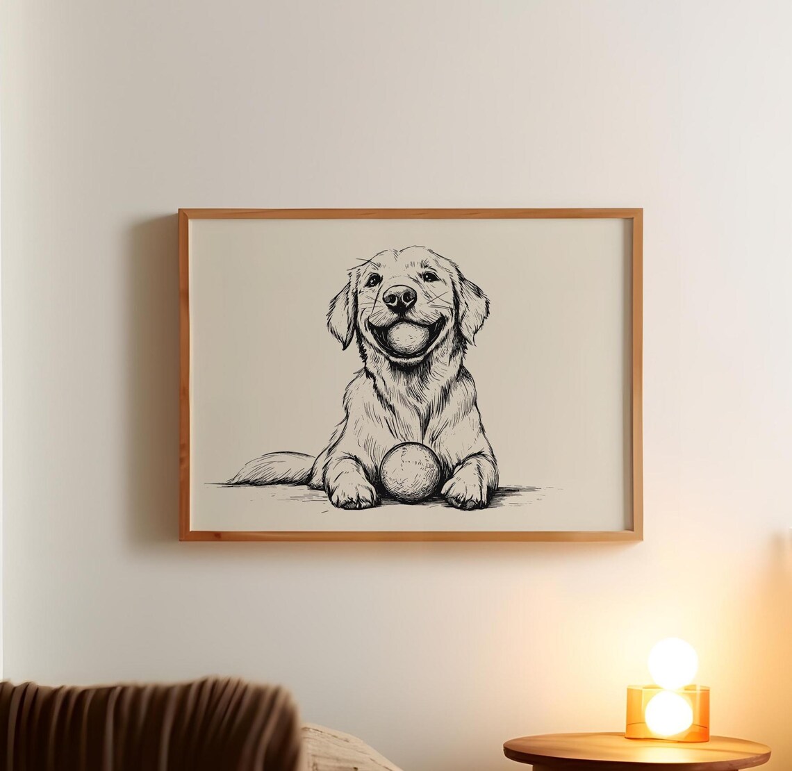 Golden Retriever Puppy With Ball Joyful Ink Sketch Dog Art Poster - Image 3