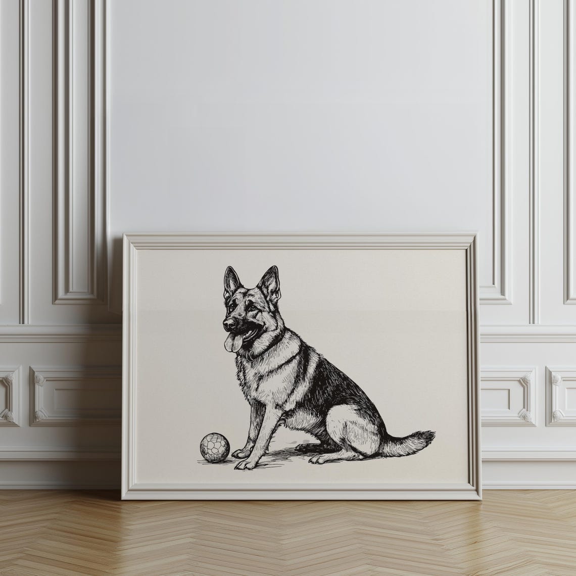 German Shepherd Sitting Smiling Detailed Ink Sketch Breed Poster - Image 3