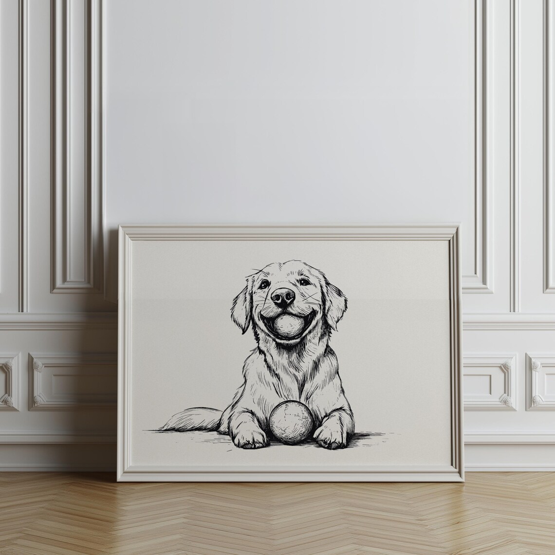 Golden Retriever Puppy With Ball Joyful Ink Sketch Dog Art Poster - Image 2
