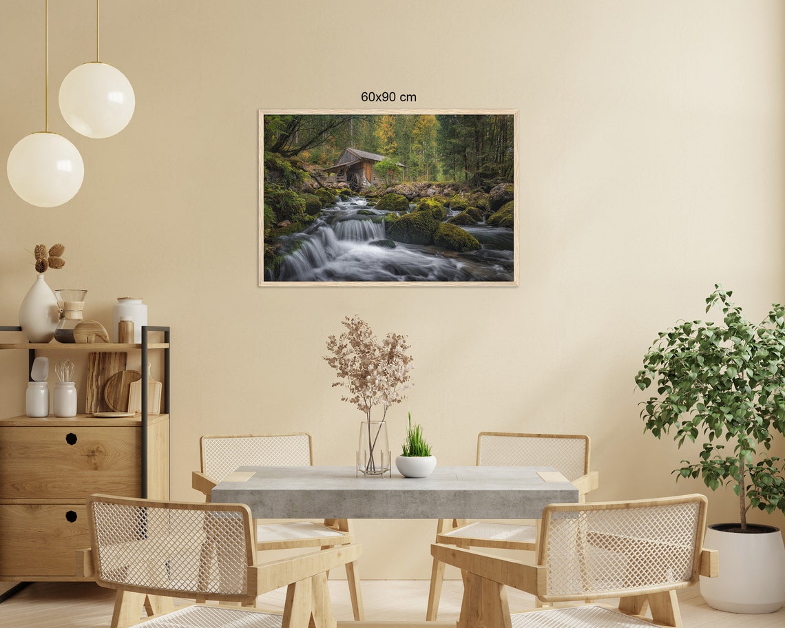 Old Wooden Watermill Rushing Stream Forest Waterfall Nature Poster - Image 2