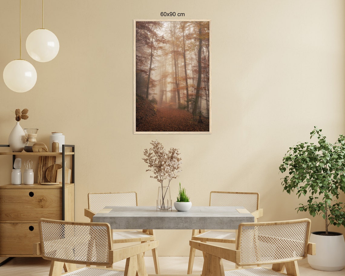 Golden Autumn Path Through Foggy Forest With Fallen Leaves Poster - Image 2