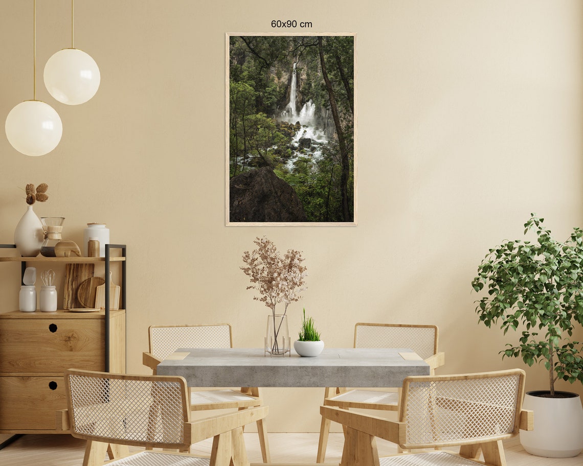 Wild Canyon Waterfall Plunging Into Rushing River Below Cliffs Poster - Image 2
