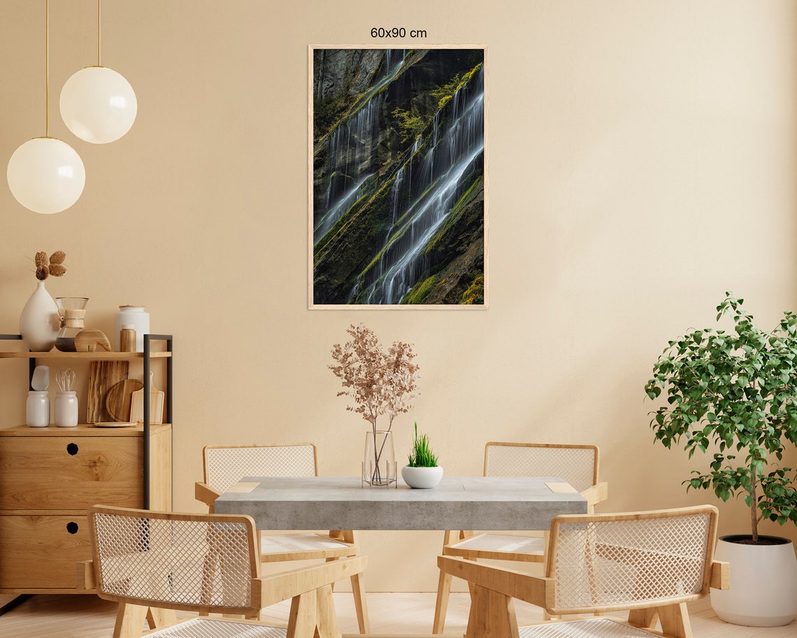 Silky Long Exposure Waterfall Streaming Down Moss Covered Rock Poster - Image 2