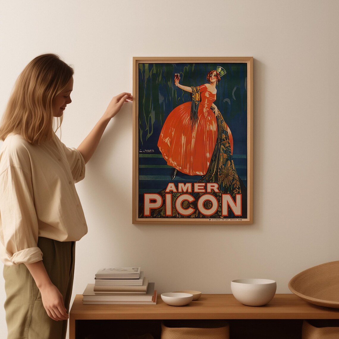Amer Picon Vintage French Aperitif Red Gown Lady Advertising Poster - Image 3