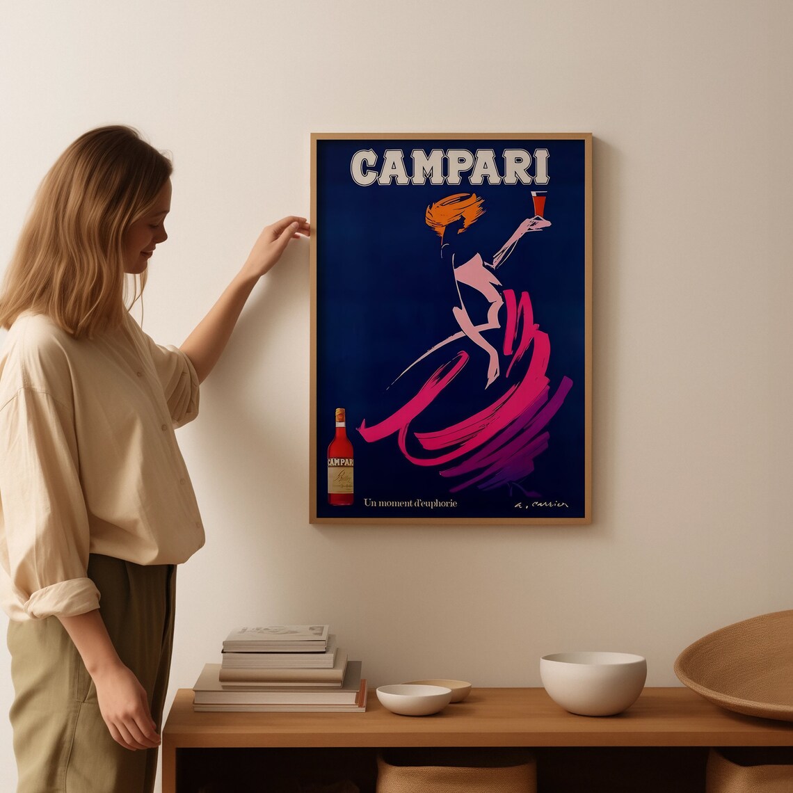 Campari Euphoria Woman Pink Swirl Dress Vintage French Style Poster - Image 2