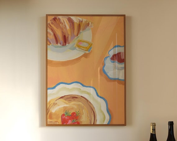 Croissant Wall Art Print Kitchen Wall Art Trendy Home Decor Food Print Kitchen Art Retro Prints Breakfast