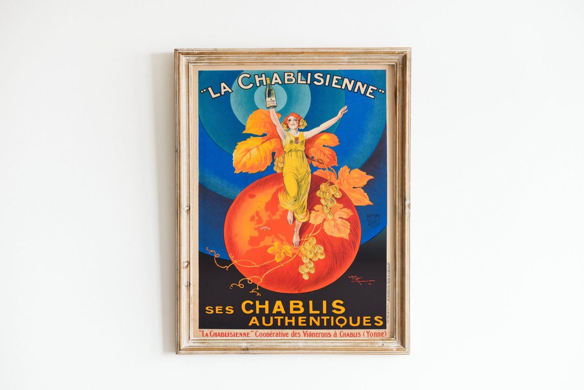 Vintage French Wine Poster, Kitchen Wall Art