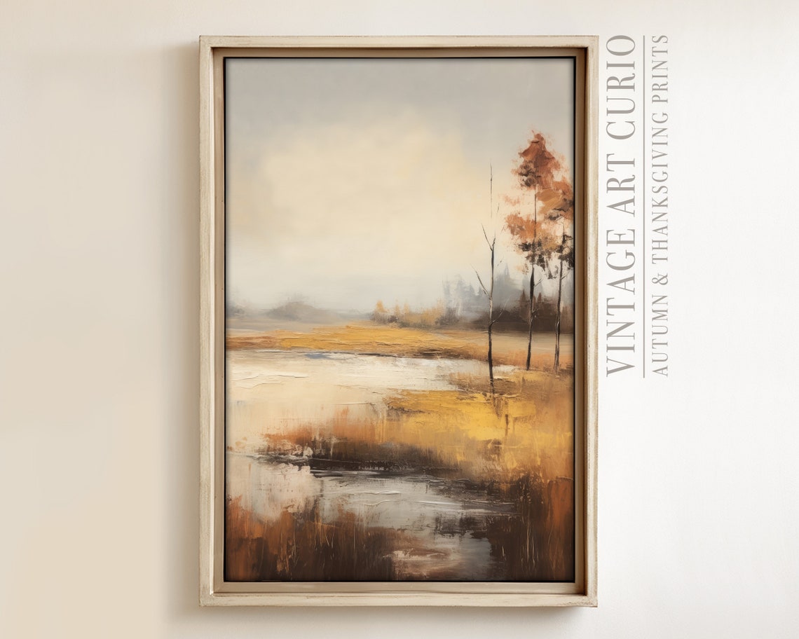 Vintage Autumn Lake Birch Trees Golden Fall Reflections Poster