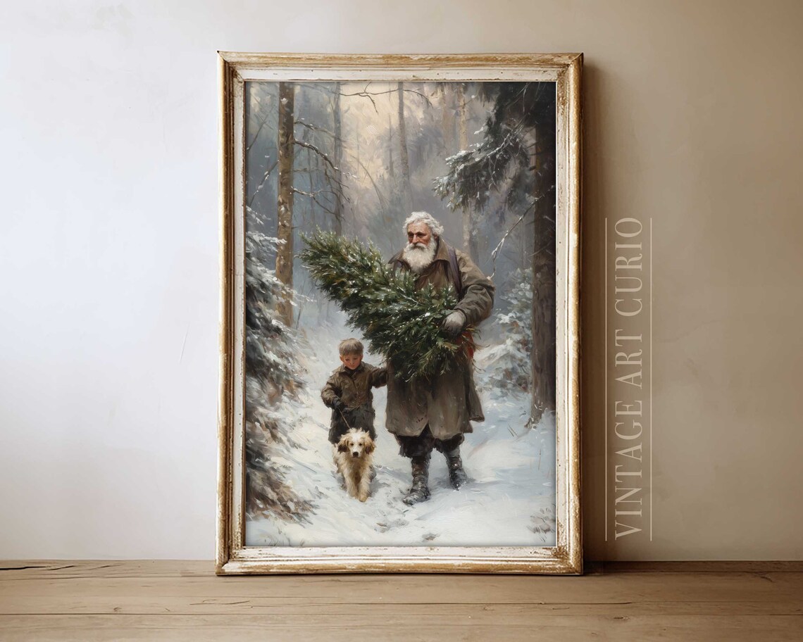 Christmas Tree Picking Rustic Farmhouse Art Print