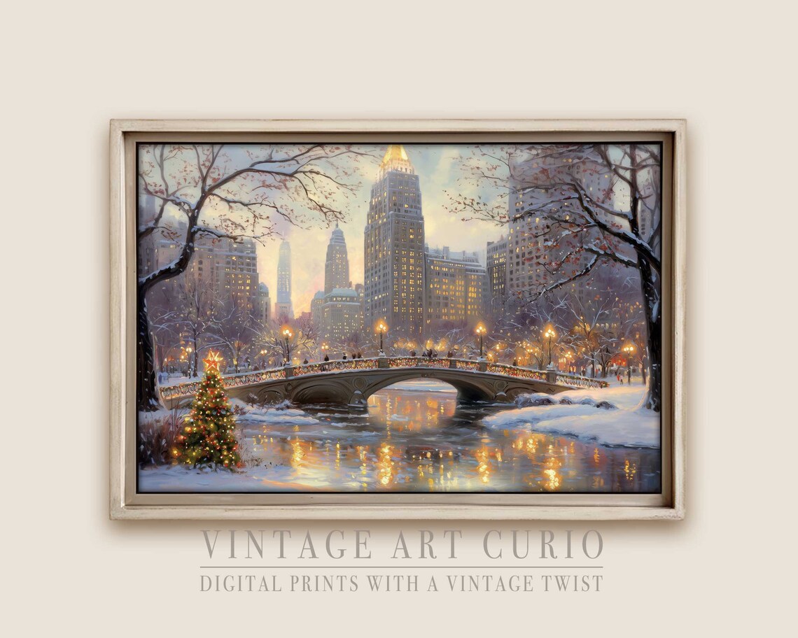 Central Park Christmas Vintage Winter Scene Art Print