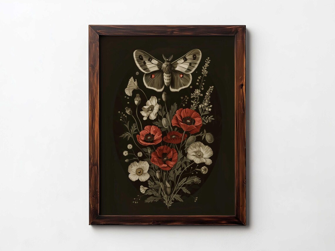 Moth And Poppy Gothic Dark Academia Art Print