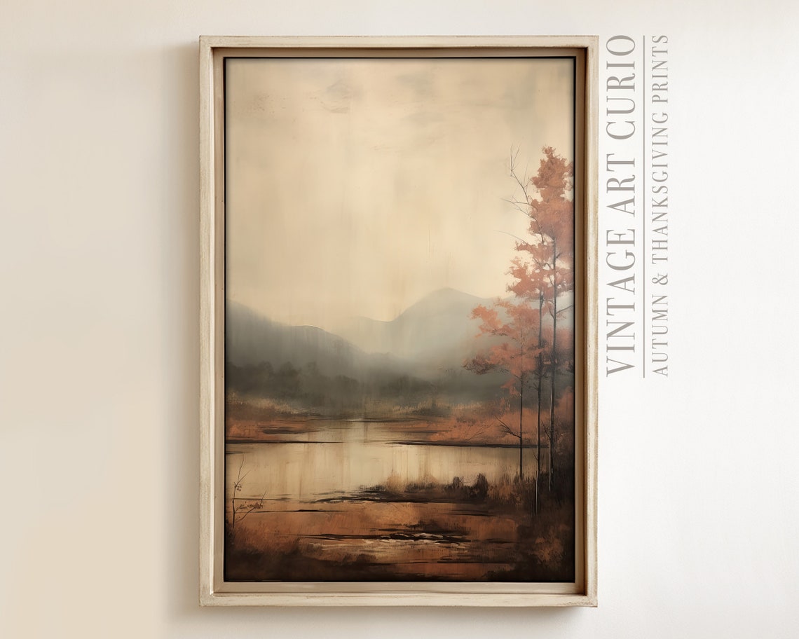 Warm Autumn Landscape Painting Vintage Rustic Fall Art Print Country Decor