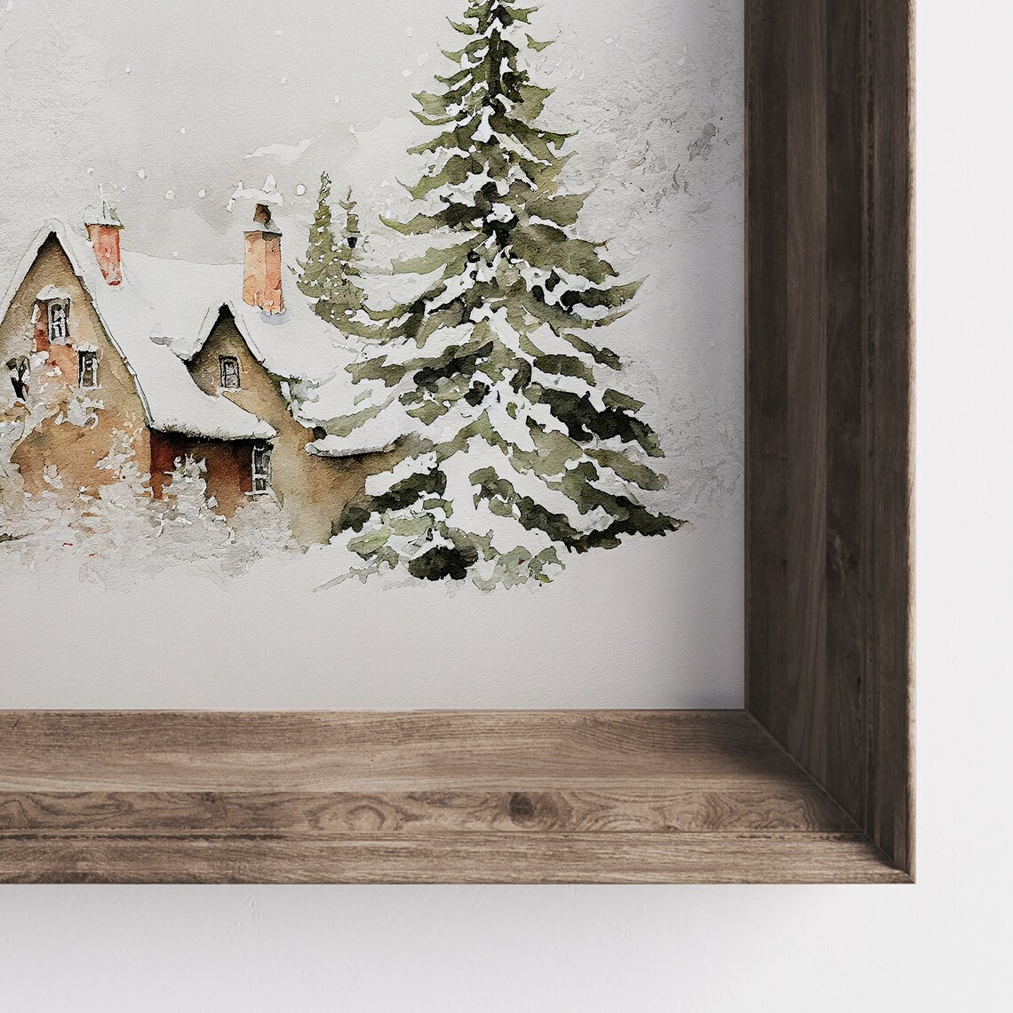 Winter Home Watercolor Art Print, Farmhouse Holiday Decor - Image 2