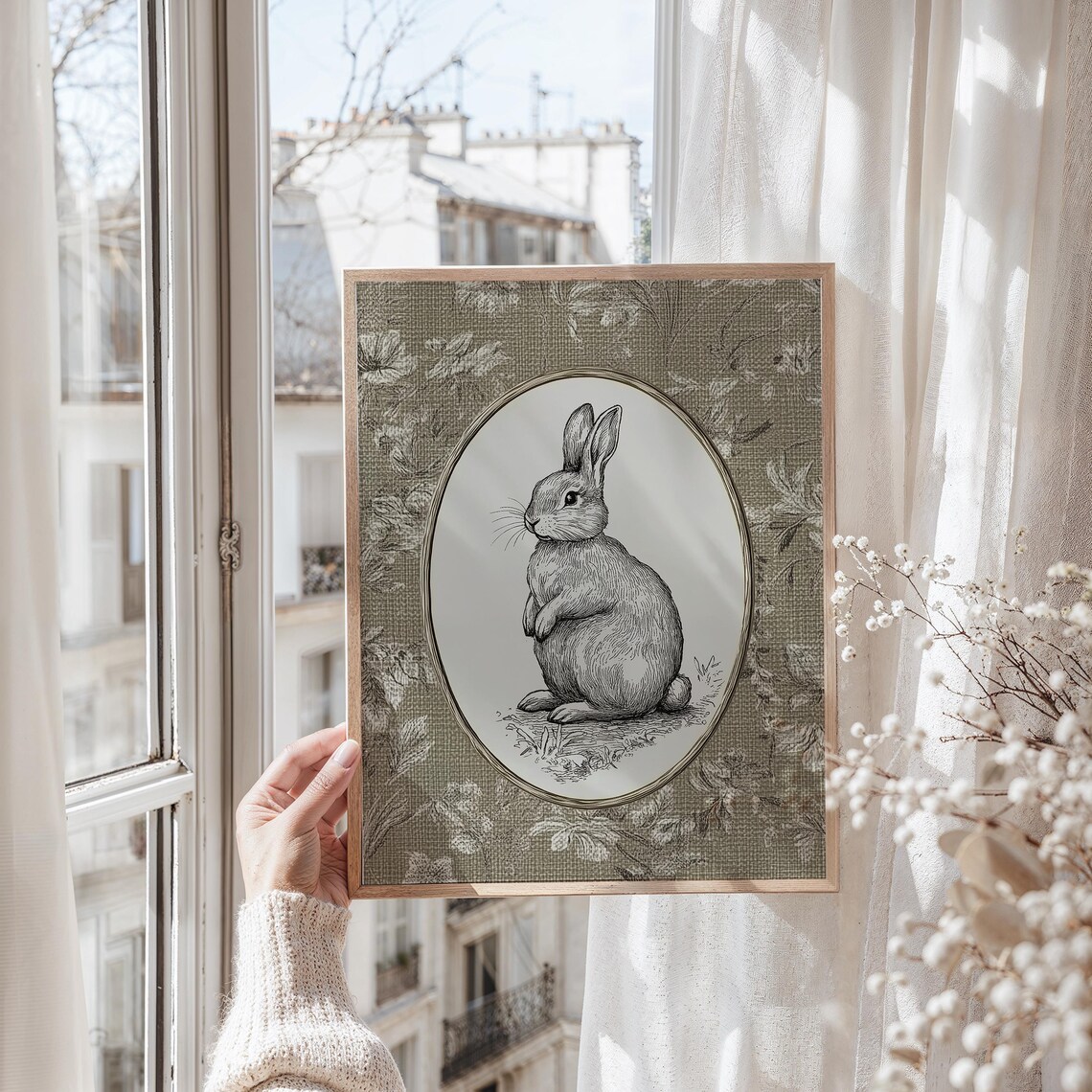 Vintage Rabbit Art, Neutral Nursery Farmhouse Print - Image 3