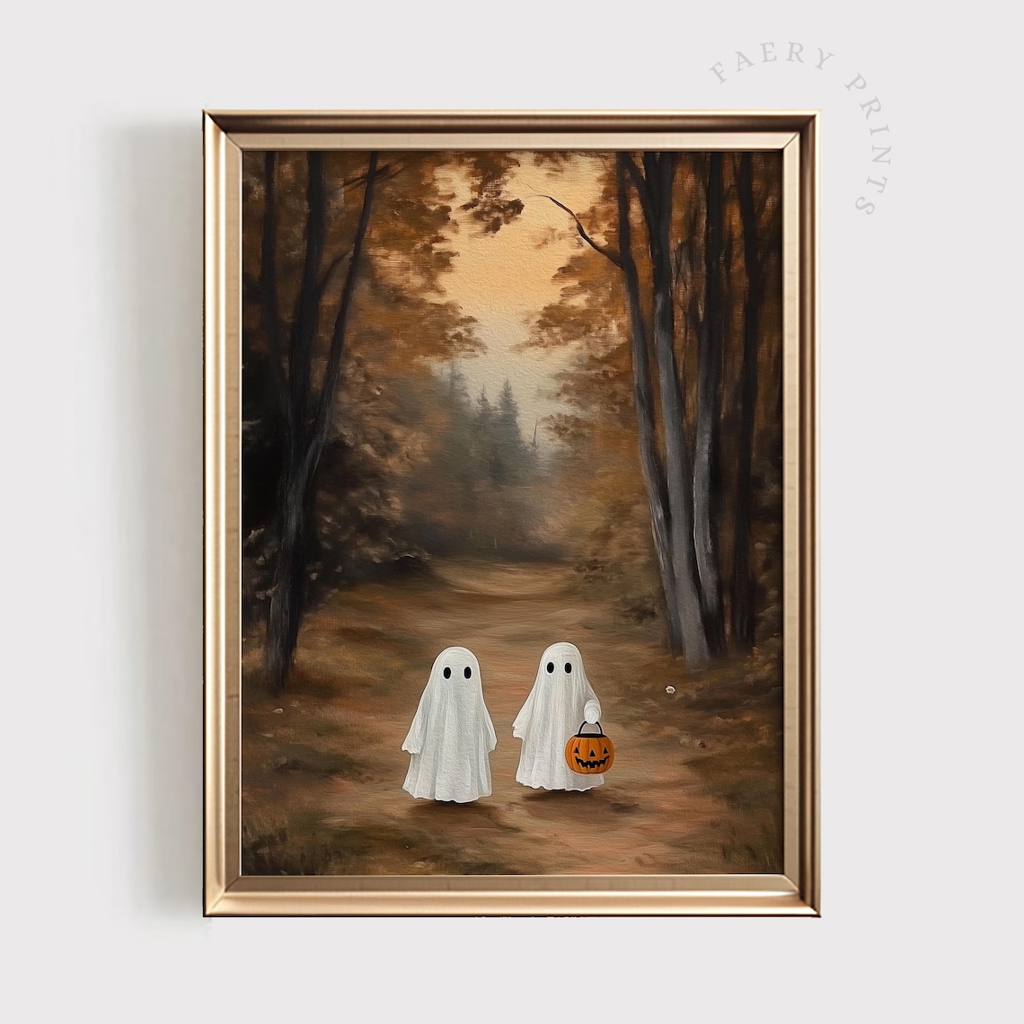 Ghosts in Autumn Landscape Halloween Art Print