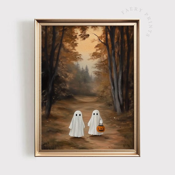 Ghosts in Autumn Landscape Halloween Art Print