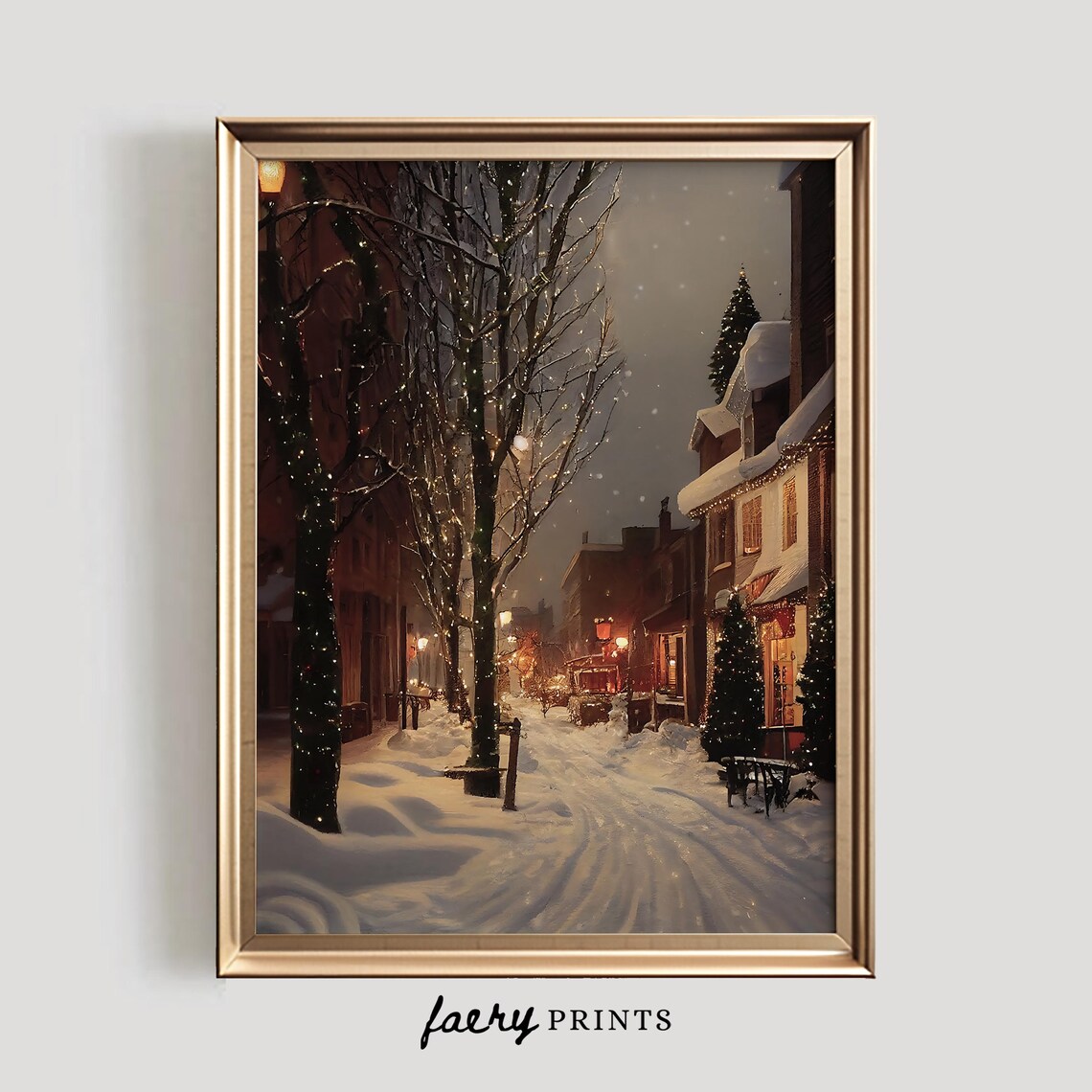 Winter Village Christmas Art Print, Snowy Home Decor