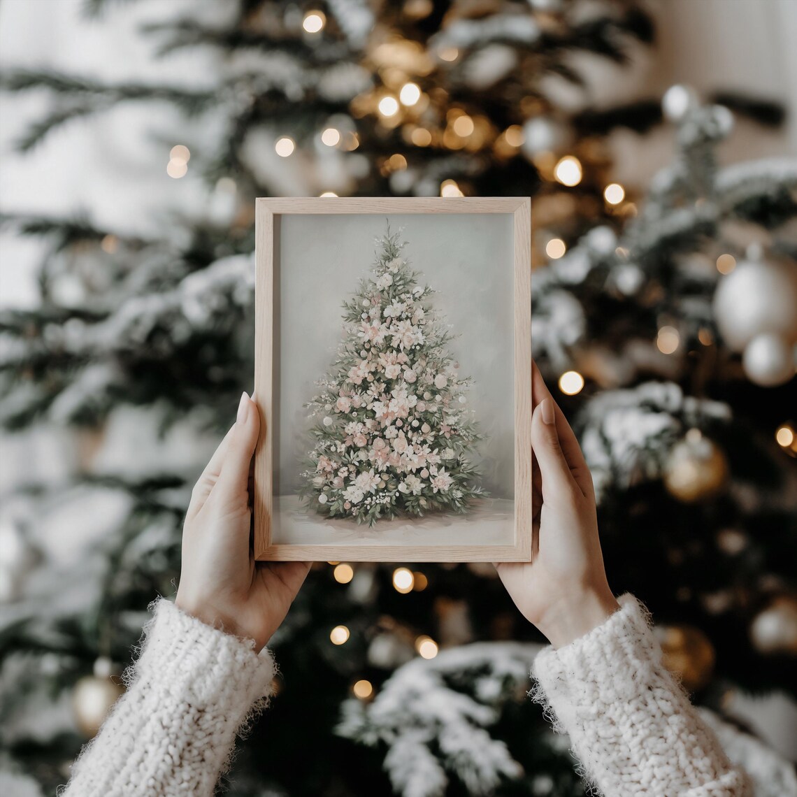 Floral Christmas Tree Print, Pastel Holiday Decor - Image 3