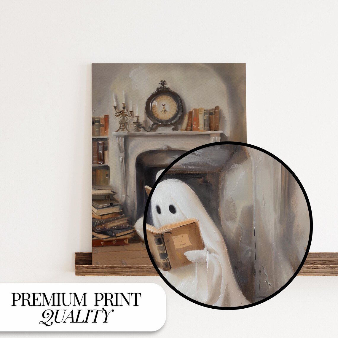 Ghost Reading Book Print, Cute Halloween Wall Art - Image 4