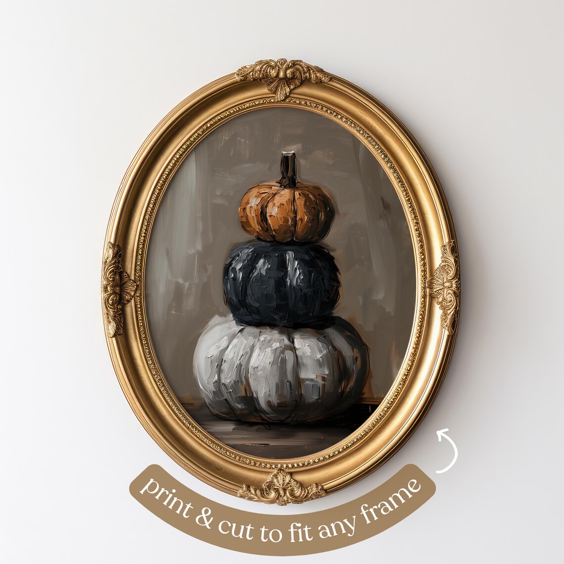 Stacked Pumpkins Orange Black and White Autumn Still Life Poster - Image 5