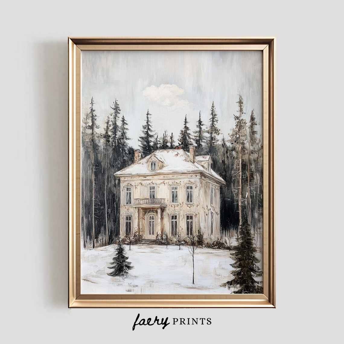 Winter House Art Print, Vintage Winter Home Decor