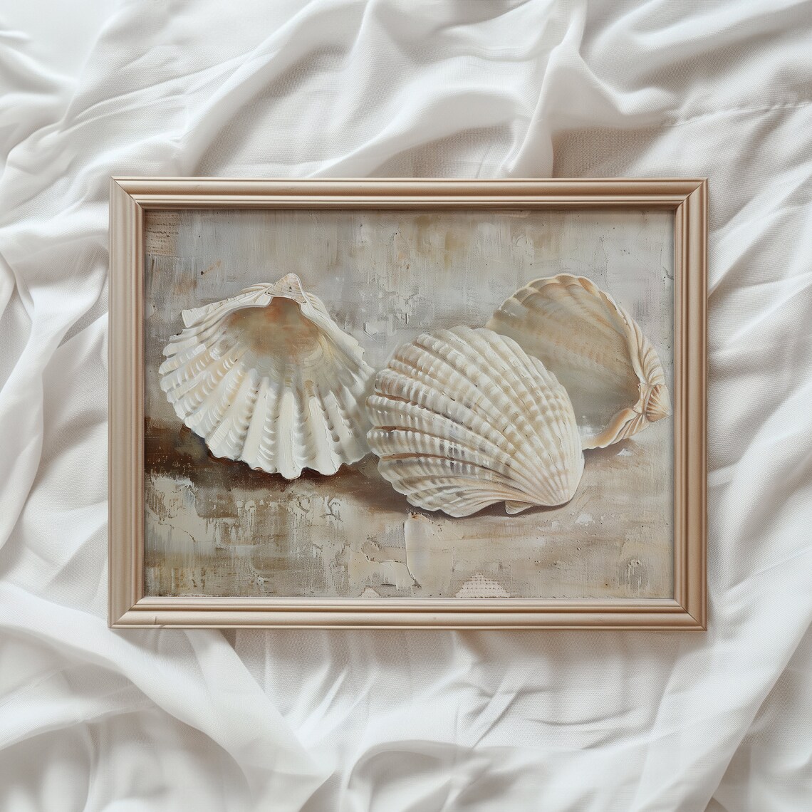 Seashell Beach Vintage Art Print, Farmhouse Bathroom Decor