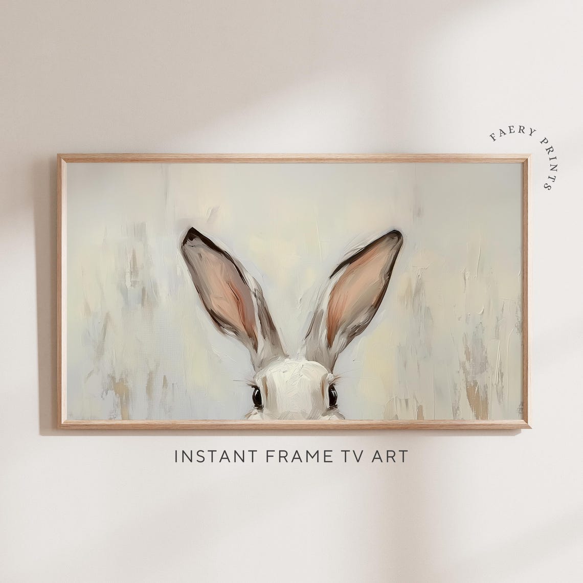 Peeking Bunny Ears Poster for Frame TV in Soft Neutral Tones Art