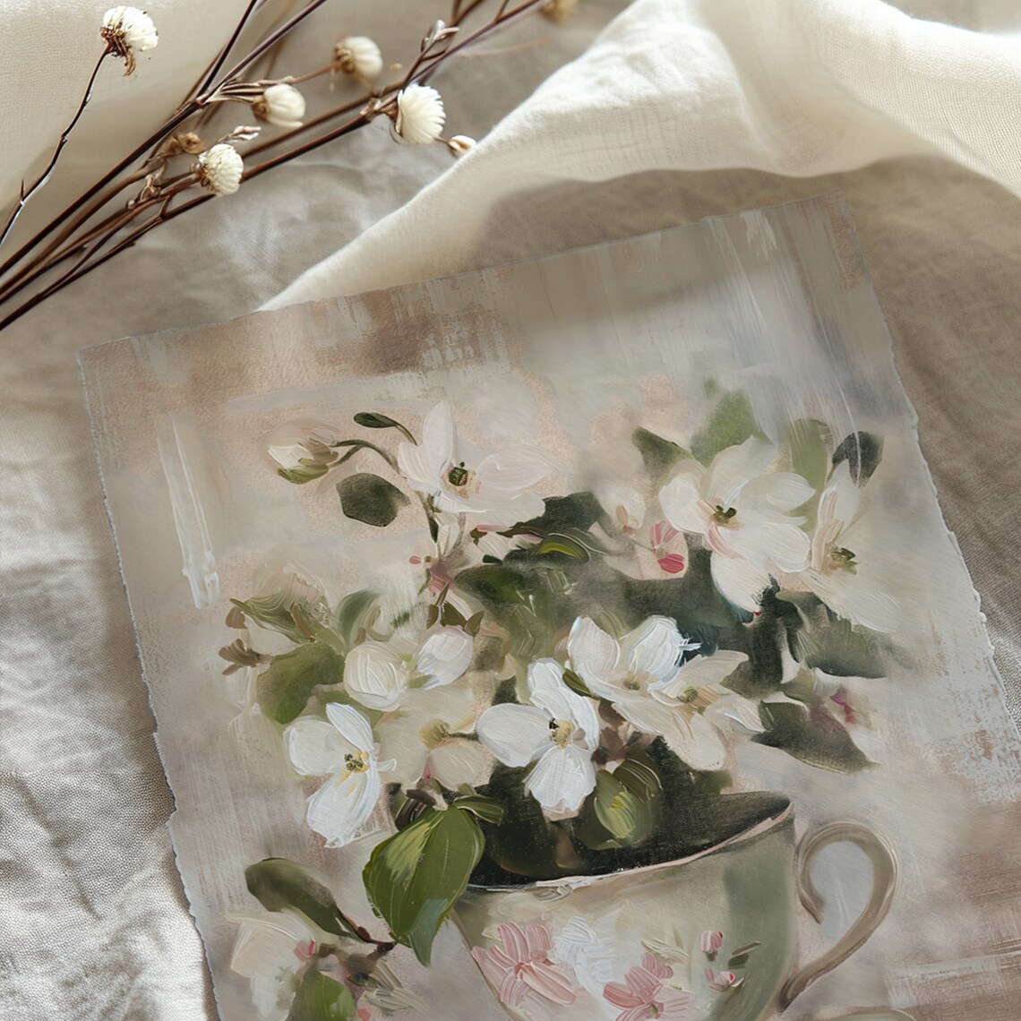 Teacup Flower Painting, Light Academia Art Print - Image 4