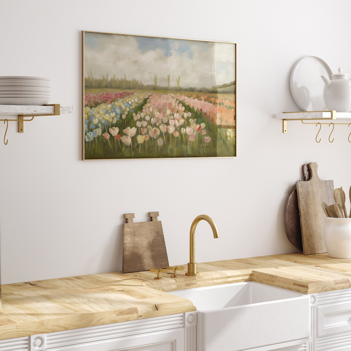 Tulip Field Spring Art Print, Pastel Meadow Landscape - Image 5