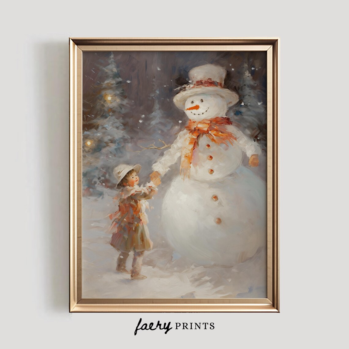 Vintage Snowman Winter Art Print, Holiday Decor