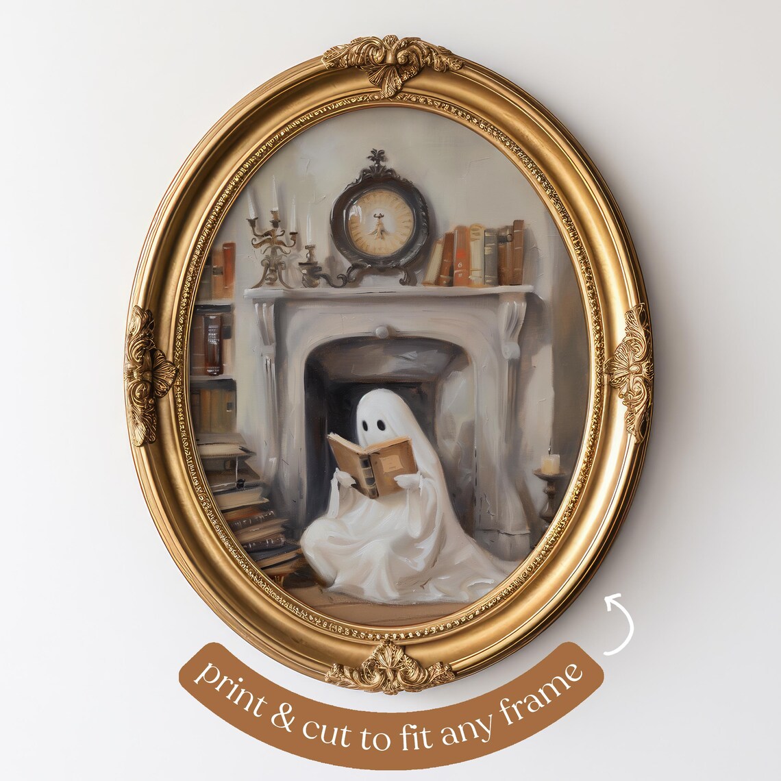 Ghost Reading Book Print, Cute Halloween Wall Art - Image 5