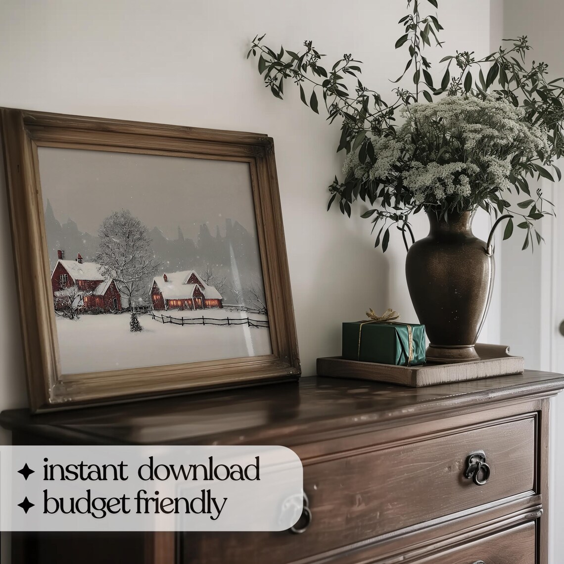 Winter Farmhouse Painting Art Print, Vintage Red Barn - Image 5