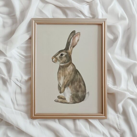 Watercolor Rabbit Neutral Background Cute Nursery Bunny Poster