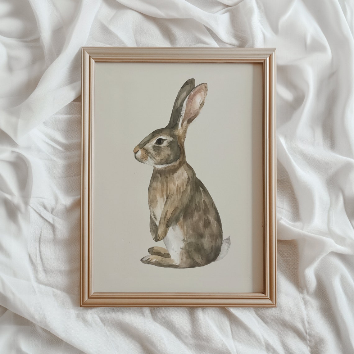 Watercolor Rabbit Neutral Background Cute Nursery Bunny Poster