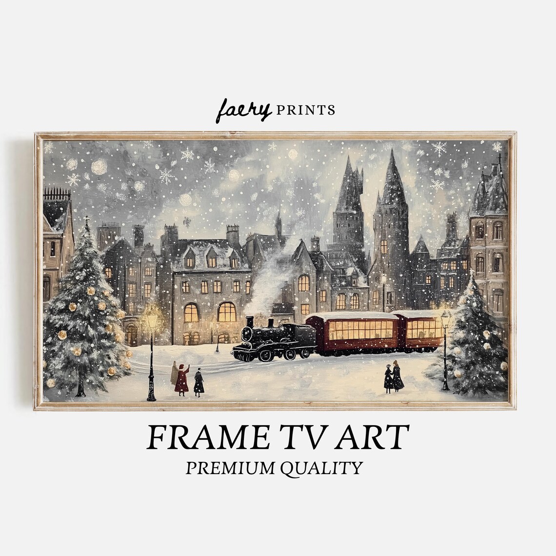 Magical Christmas Village With Train Art Print - Image 5