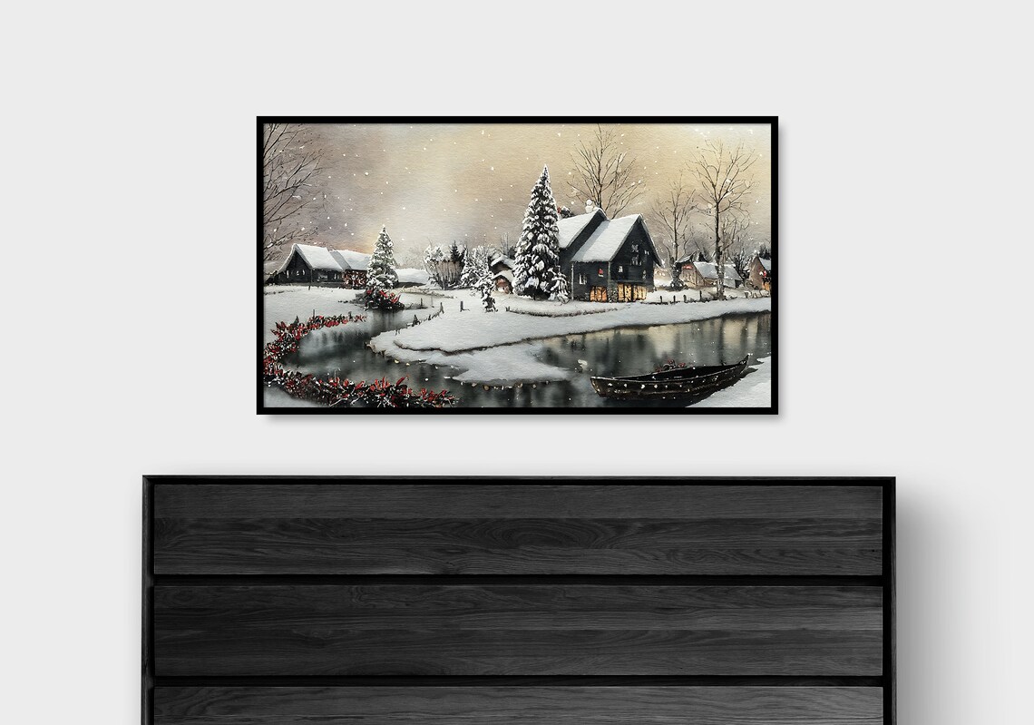 Christmas Village Silent Night Winter Evening Art Print